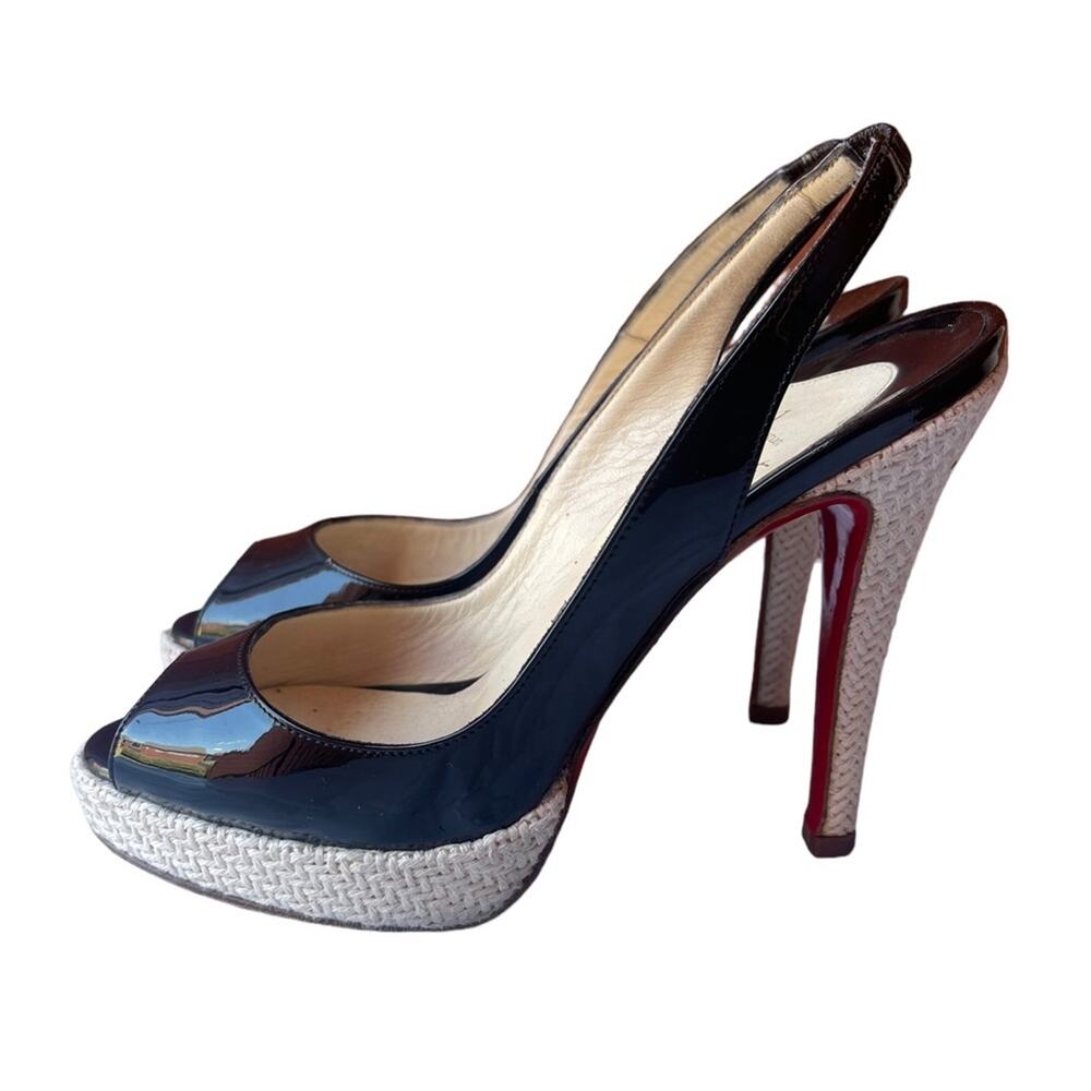 Christian Louboutin Lady Peep Toe Black Patent Leather Platform Heels 37 /US:7